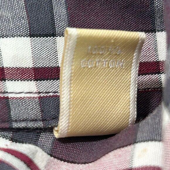 Michael Kors Mens Dress Shirt Button Up Plaid Burgundy Long Sleeve Sz 16 34/35 - Picture 10 of 12